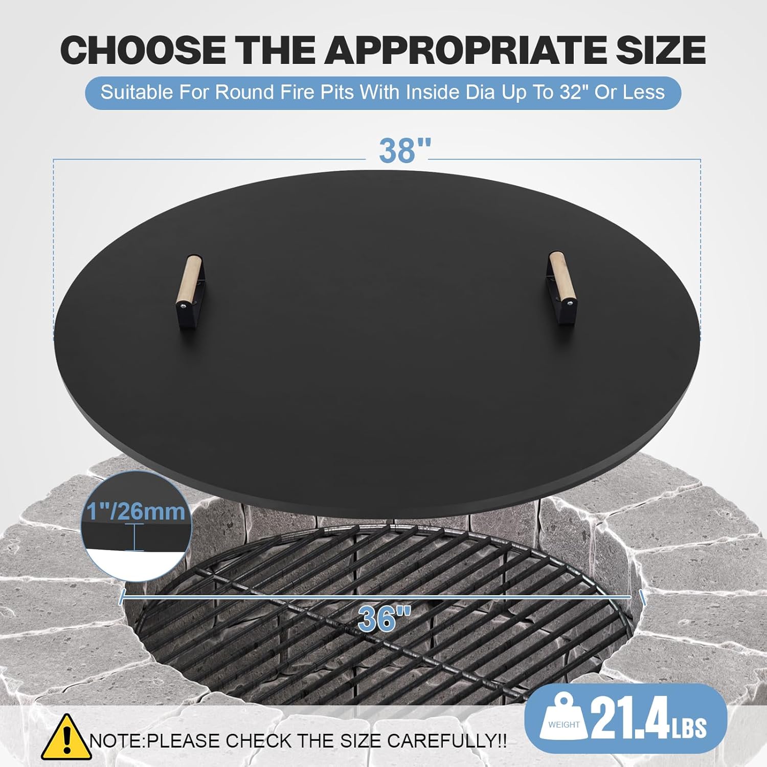 Fire Pit Lid Cover Round - 38