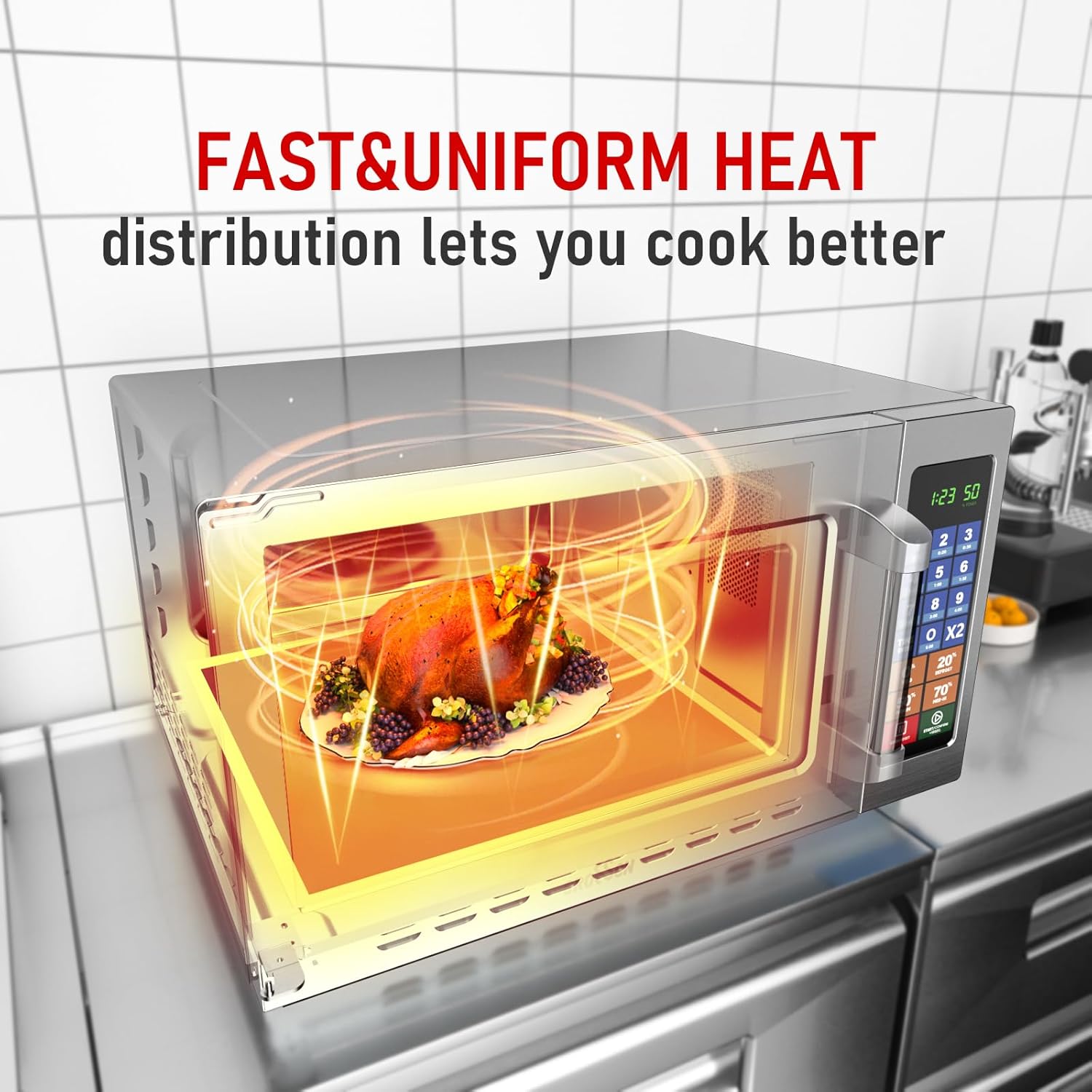 CROSSON Commercial Countertop 34L Microwave Oven W/ 10 Programmable Memory Menu,5 Power Level,3 Stage Cooking and Touch Screen Control-1000W,1.2 Cu.Ft