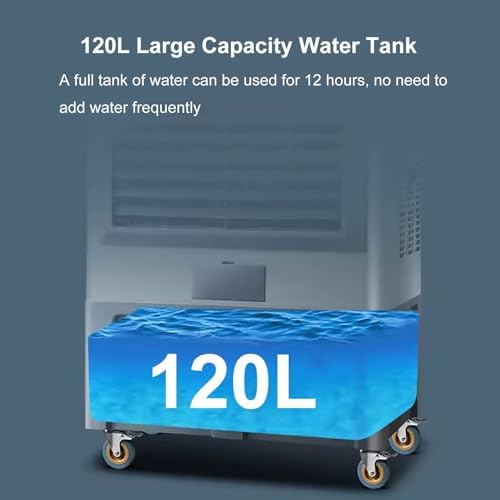 Swamp Cooler Air Conditioner, Industry Portable Evaporative Air Cooler, 120°Oscillation Air Cooler, 3 Wind Speeds, 120L Large Water Tank for Outdoor Indoor Use
