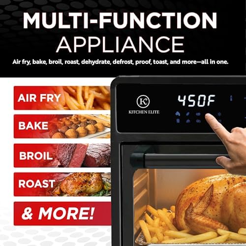 Kitchen Elite Air Fryer Toaster Oven Combo,10-in-1 12.6QT Compact Countertop Oven,9 Touch Screen Presets & 1 DIY Function,Easy Digital Controls,4 Accessories Included (Black)