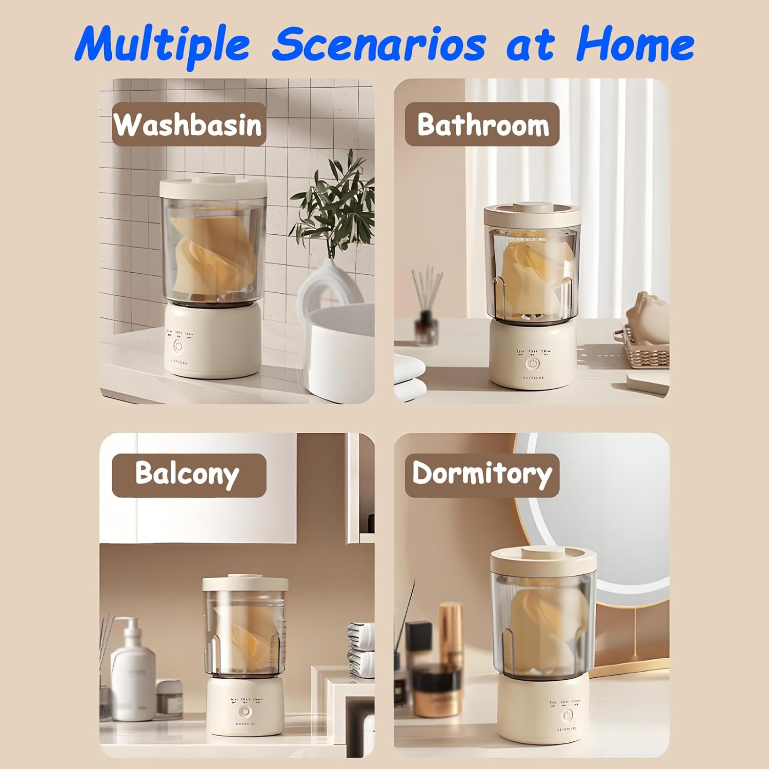 Mini Cordless Washing-Machine, Small Underwear Washer, Laundry Cup for Bra, Underwear, Socks(Size:Double Cup,Color:Cream Yellow)