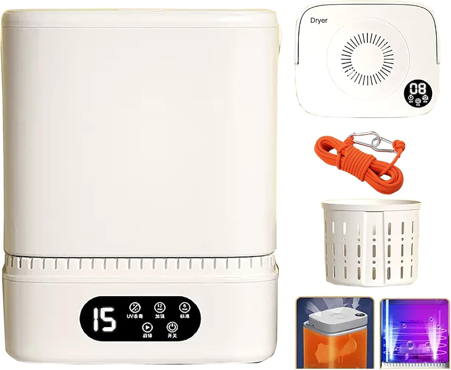 Fully Automatic Portable Washing Machine, Mini Washer and Spin Dryer, Suitable for Home, Business, Travel, College Room, RV, Apartment, Blue Light, Lightweight and Easy to Carry (Color : A)