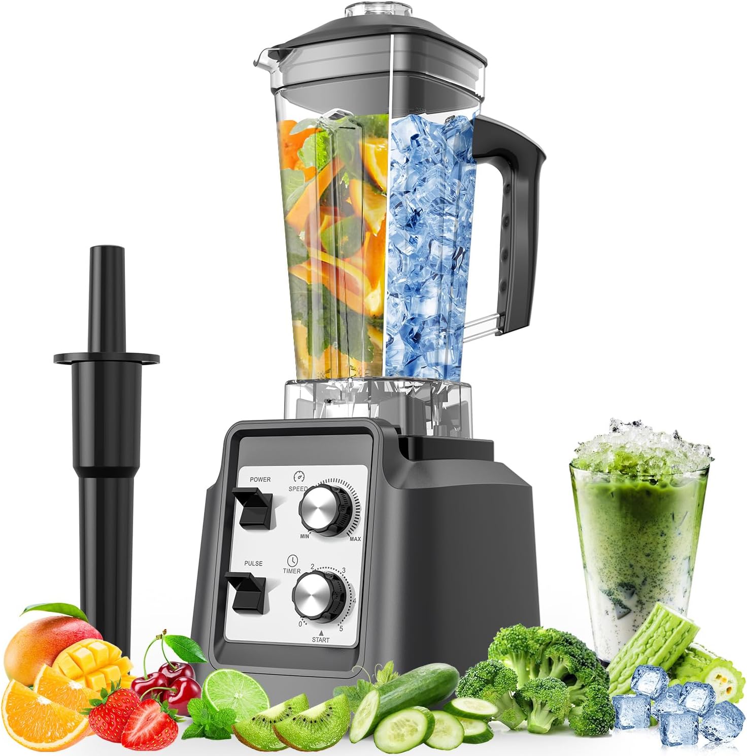Blenders for Kitchen, Smoothie Blender with Timer - Countertop Blenders with 68oz Dishwasher-Safe Pitcher, Ice Crushing & Frozen Fruit, Silver