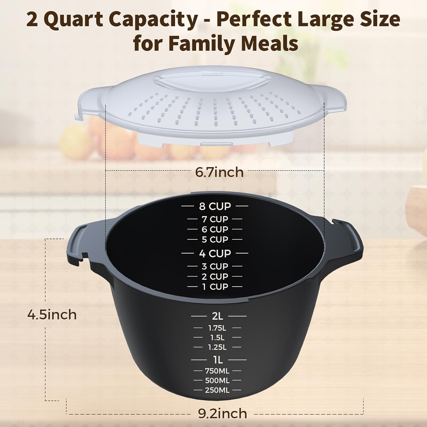 Professional 3 Piece Set Micro Cookware, Microwave Veggie Steamer, Microwave Rice Cooker as Steamer, Mix, Server and Storage Food Bowl BPA Free, Dishwasher Safe, Nestable Storage, Size-1QT, 2QT, 3QT