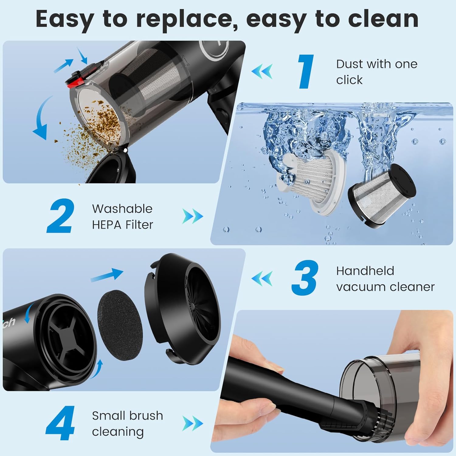 Car Vacuum Portable Cordless with Removable Battery as 35W Power Bank, 6-in-1 Handheld Vacuum Blower Set,18000PA Mini Vacuum Cleaner 6000mAH with Brushless Motor for Car Home - 2 Batteries