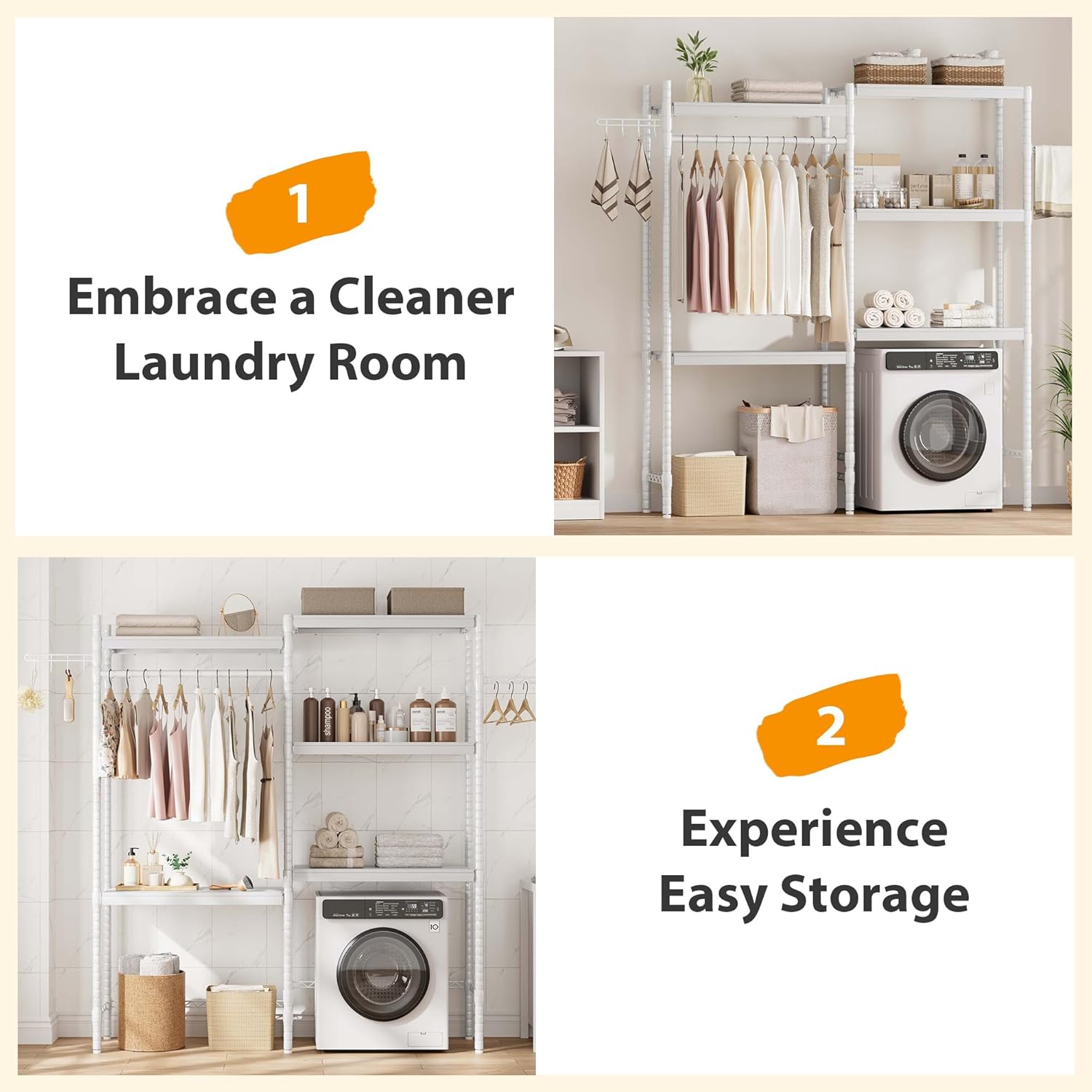 GAOMON Over The Washer and Dryer Storage Shelf, 5-Tier Adjustable Laundry Organizer with Double Layer Wood Shelves for Laundry Room Organization, White, 30 Inch