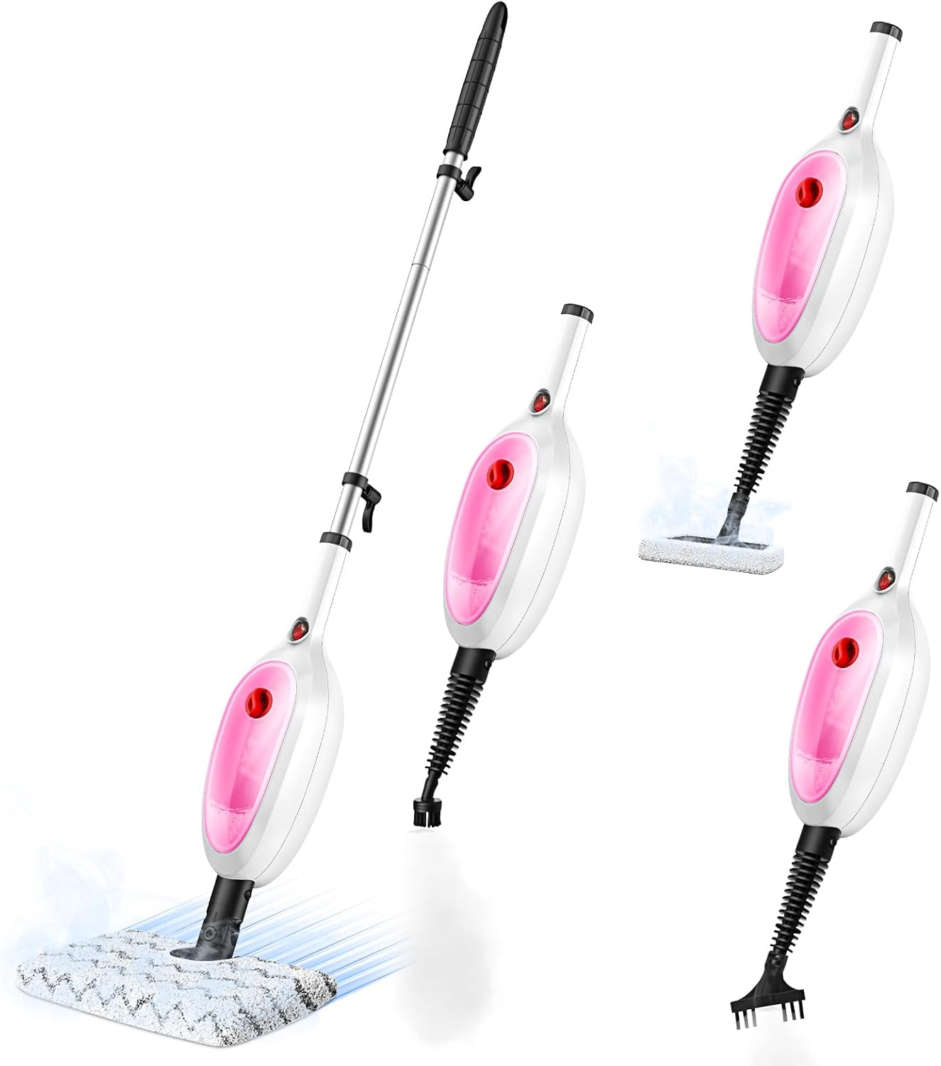 10-in-1 Multipurpose Steam Mop with Detachable Handheld Cleaner,Multi-Surface Use (Wood Floor/Tile/Window/Clothes/Furniture/Grout) + 2 Pack Dual-Sided Microfiber Mop Pads