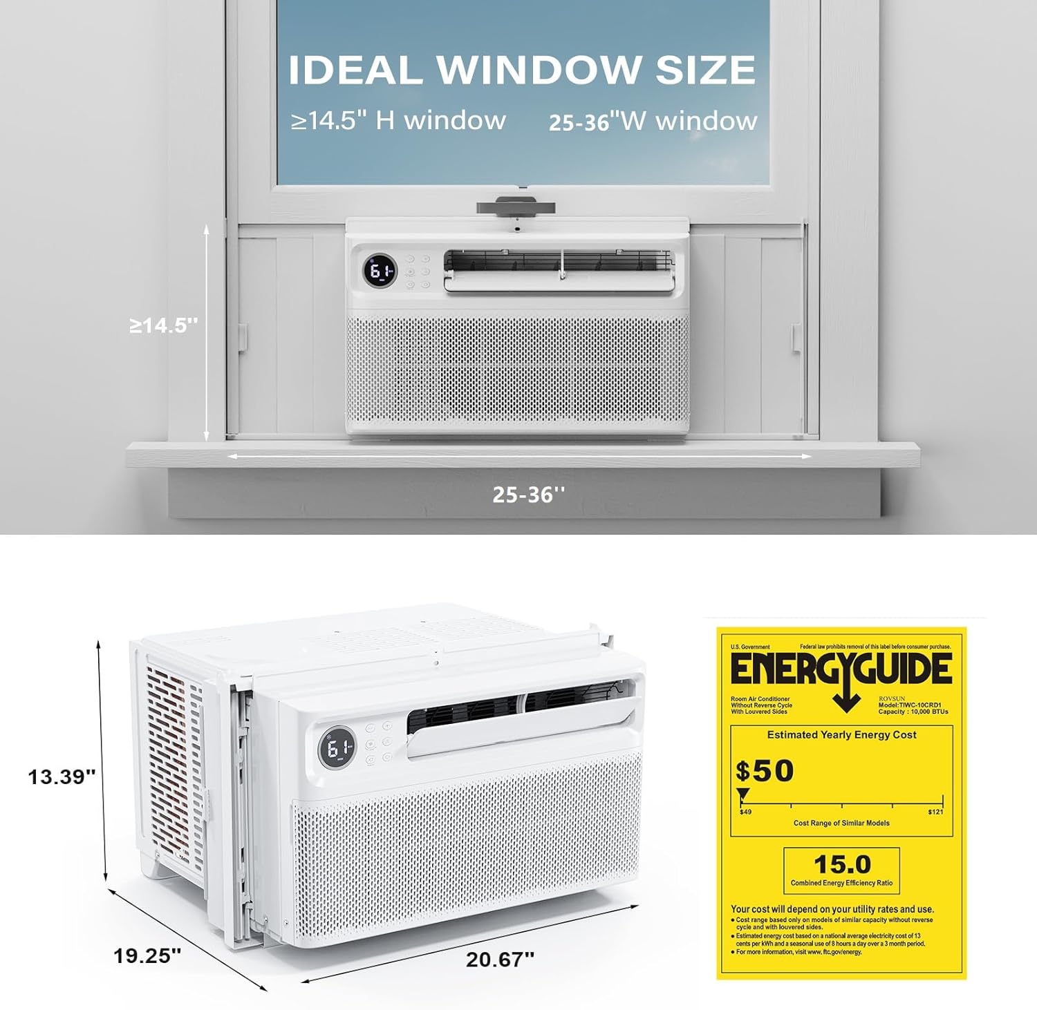 ROVSUN 10000 BTU Window Air Conditioner with Inverter Compressor, AC Unit for Window with Remote Control, Timer Function & Pre-Installed Side Panels for Easy Operation & Installation, 115V/60Hz