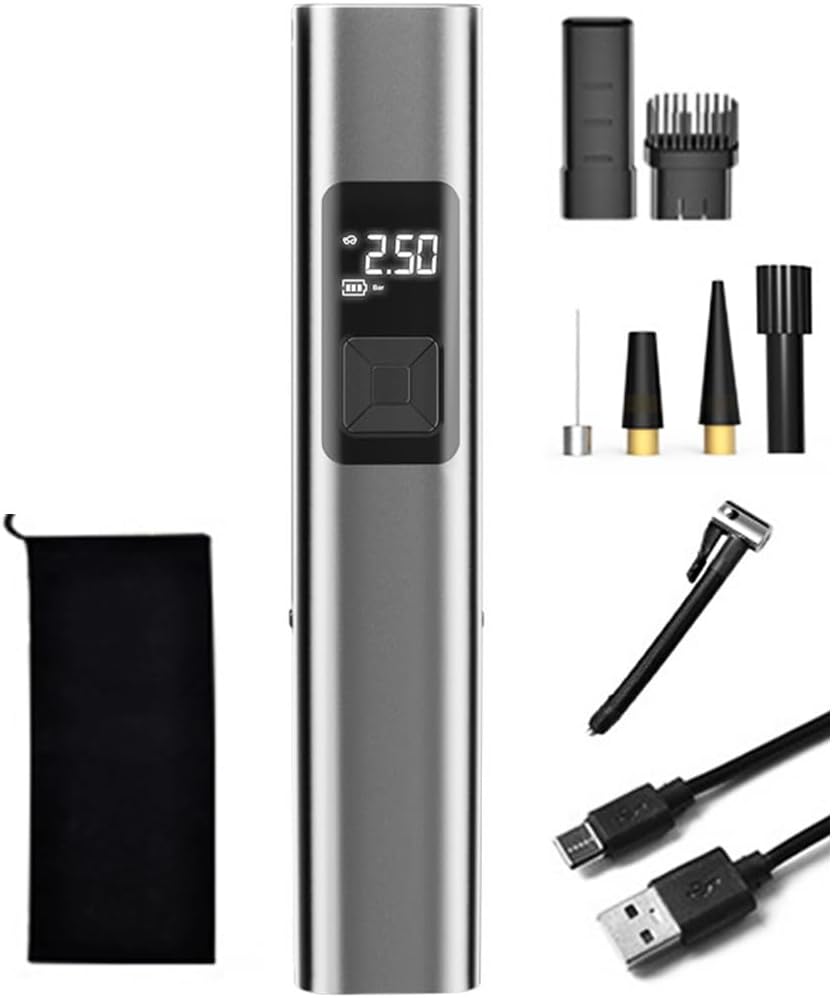 KITCISSL Car Vacuum Portable Hand Held Vacuum Cleaners, 4 in 1 Handheld Vacuum Cordless/Inflatable Pump/LED Lighting/Tire Pressure Detection for Home, Office, Pet Hair