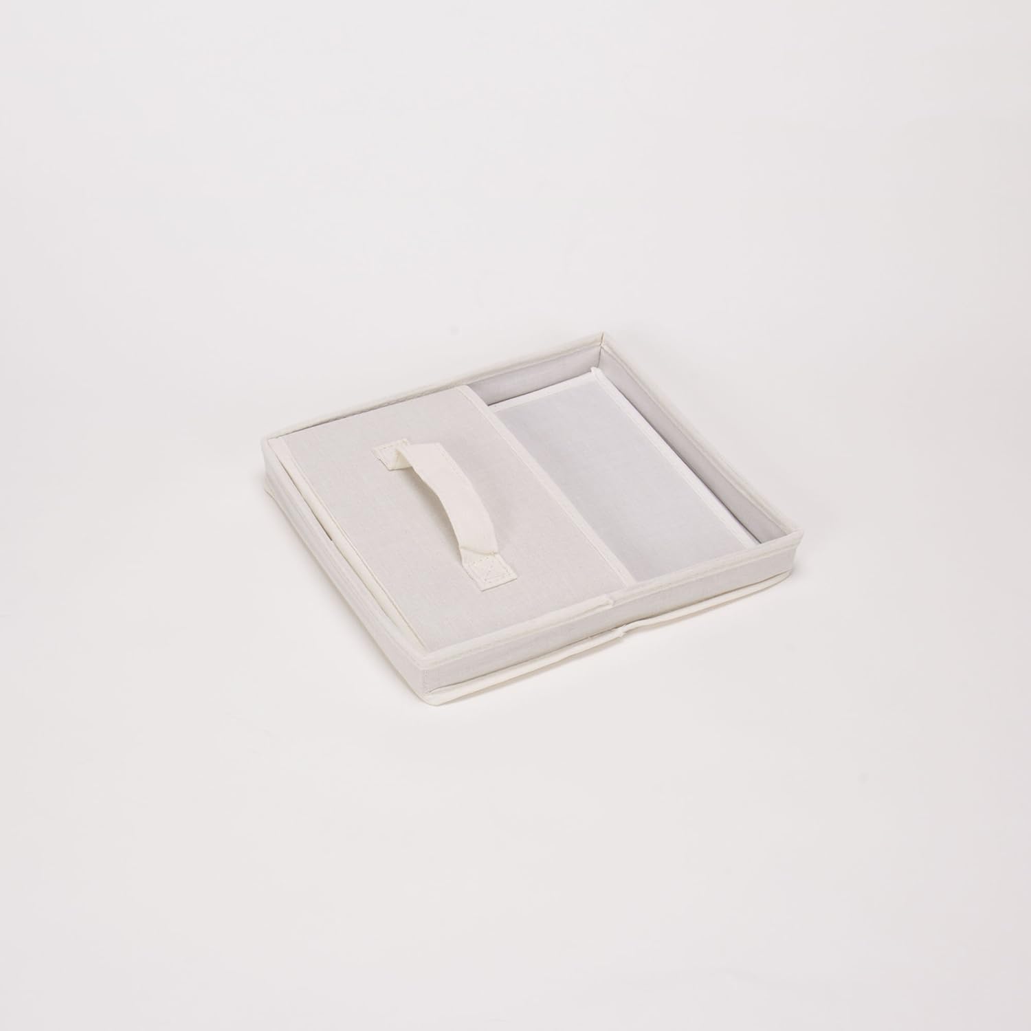 Household Essentials 111 Storage Box with Lid and Handle - Natural Beige Canvas - Medium,Natural Trim (Pack of 2)