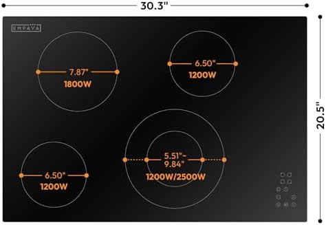 Empava 30 Inch Electric Ceramic Cooktop, 4 Radiant Burners with Dual Zone, Touch Controls, Timer, Stop & Go Pause, Child Lock, ETL Certified, Built-in Smooth Glass
