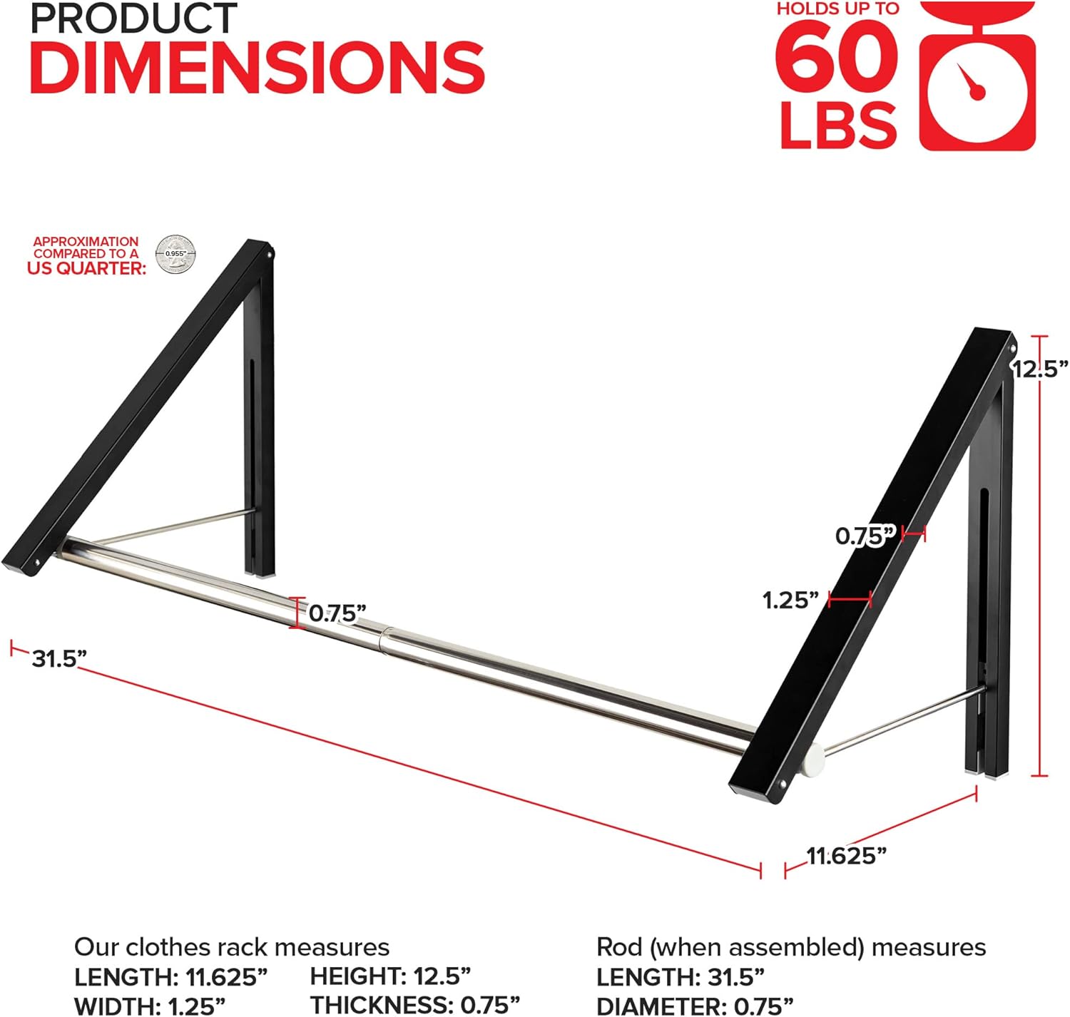 Double Foldable Clothing Rack w/ Extension Rod, Wall-Mounted Retractable Clothes Hanger for Laundry Dryer Room, Hanging Drying Rod, Small Collapsible Folding Garment Racks, Dorm Accessories (Black)
