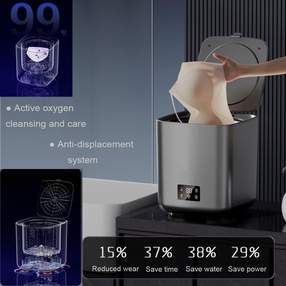 2 In 1 Small Washers 10L Convenience And Efficiency 27X27X30cm Mini Portable Washing Machine For Travel Home, Dorm, Apartment, RV, Camping