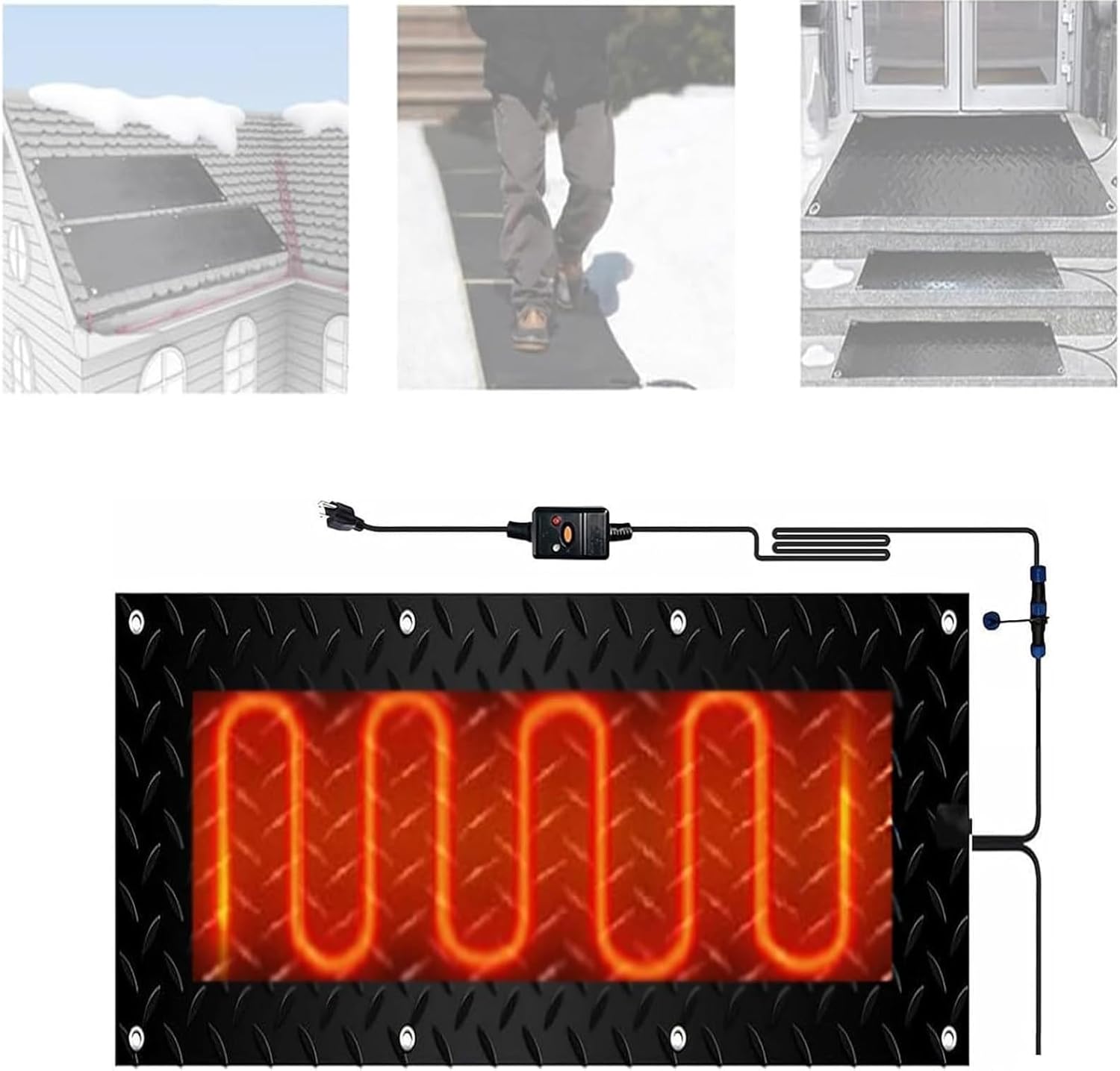 Snow Melting Mat De-Icing Mats, Heated Snow Melting Mats Outdoor w/Power Cord Timer, 120V Waterproof Non-Slip Heated Outdoor Mats, 3in/h Melting Rate for Most Entryways(1 Pcs,10in*35.4in/25.4cmx90cm)