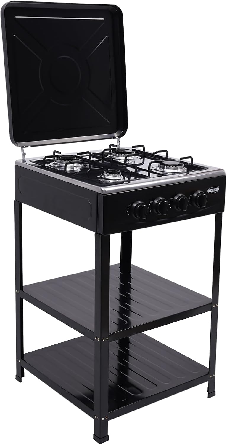 4 Burner Propane Stove Stand, 34120 BTU Portable Outdoor Stove, Propane Gas Cooker with Wind Blocking Cover, Natural Gas Stove for RV, Apartment, Outdoor Cooking