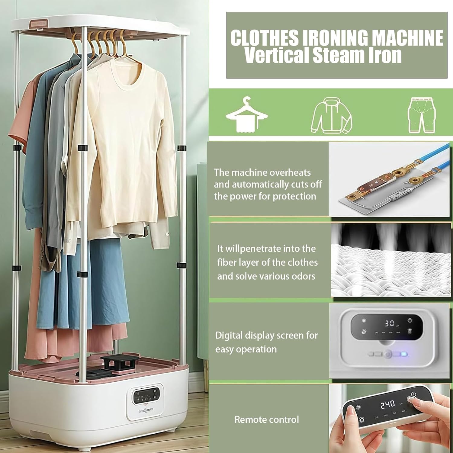 Fully Automatic Steam Ironing Dryer，Garment Steamer,Automatic Ironing Machine，Standing Garment Steamer, with Remote Control Electric Clothes Drying Rack, for Clothes & Fabric