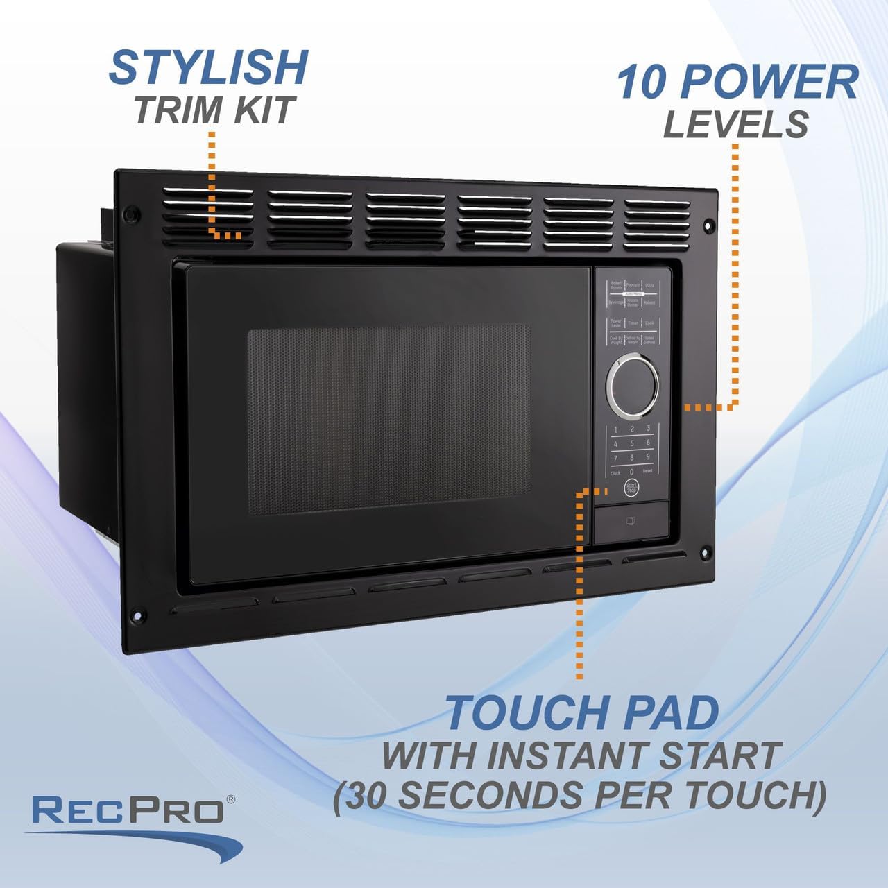 RecPro RV Microwave | .9 cubic ft Black Microwave with Trim Kit | 900 Watt (RPM-5-BLK) | Direct Replacement for Greystone