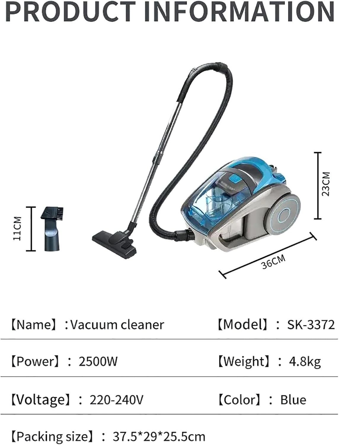 Handheld Cylinder Vacuum Cleaner, 1.8L Bagless Canister Vacuum Cleaner with HEPA Filter, Extendable Hose, Lightweight and Low Noise, Carpet and Hard Floor Cleaner