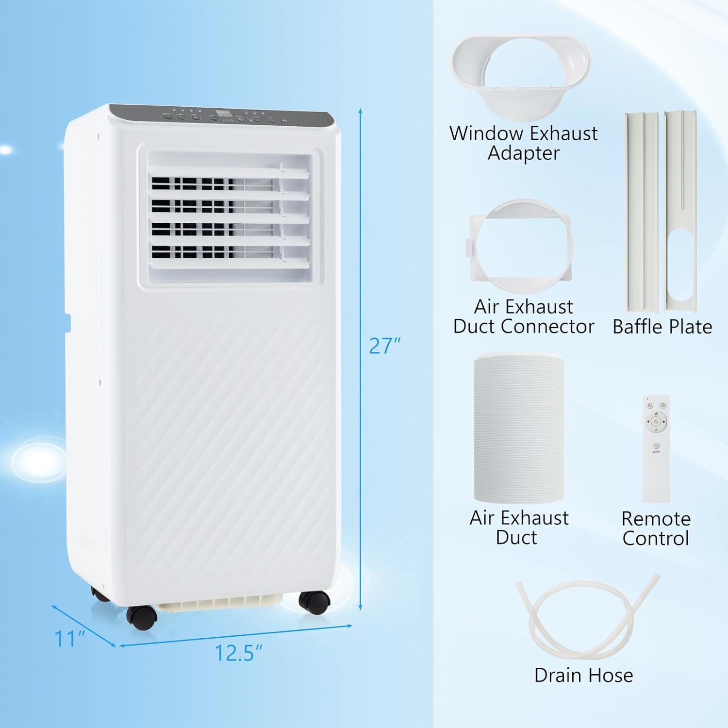 KOTEK Portable Air Conditioners, Cools up to 250 Sq.Ft, 8000 BTU 3-in-1 AC Unit for Bedroom with Dehumidifier, Fan & Sleep Mode & Window Kit, Room Air Conditioner Portable for Home Office (8000BTU)