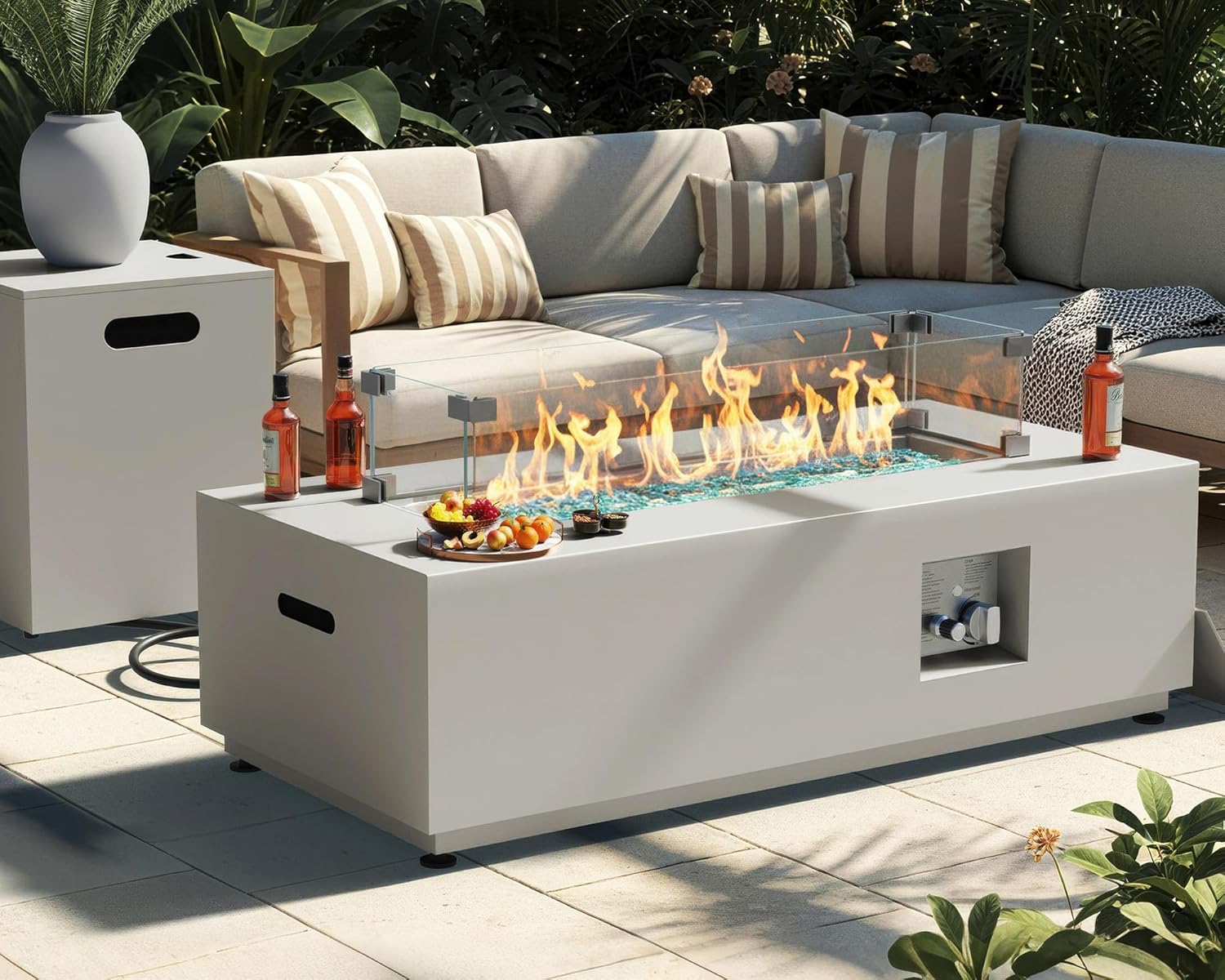 BULEXYARD Large Rectangle Outdoor Patio Propane Gas Fire Pit Table Set with Tank Table, 50,000 BTU 42