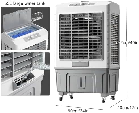 Air Coolers for Home 3 in 1 Portable Air Conditioner with 3 Speed, Evaportive Air Cooler, Humidifier, Ventilator, 120° Oscillation(Size:102cm/55L)