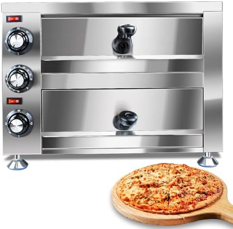 Generic YOOKTEN Electric Countertop Pizza Oven Indoor Commercial Pizza Maker Machine for Home Stainless Steel 2-Tier Pizazz Pizza Oven,1100W, Silver