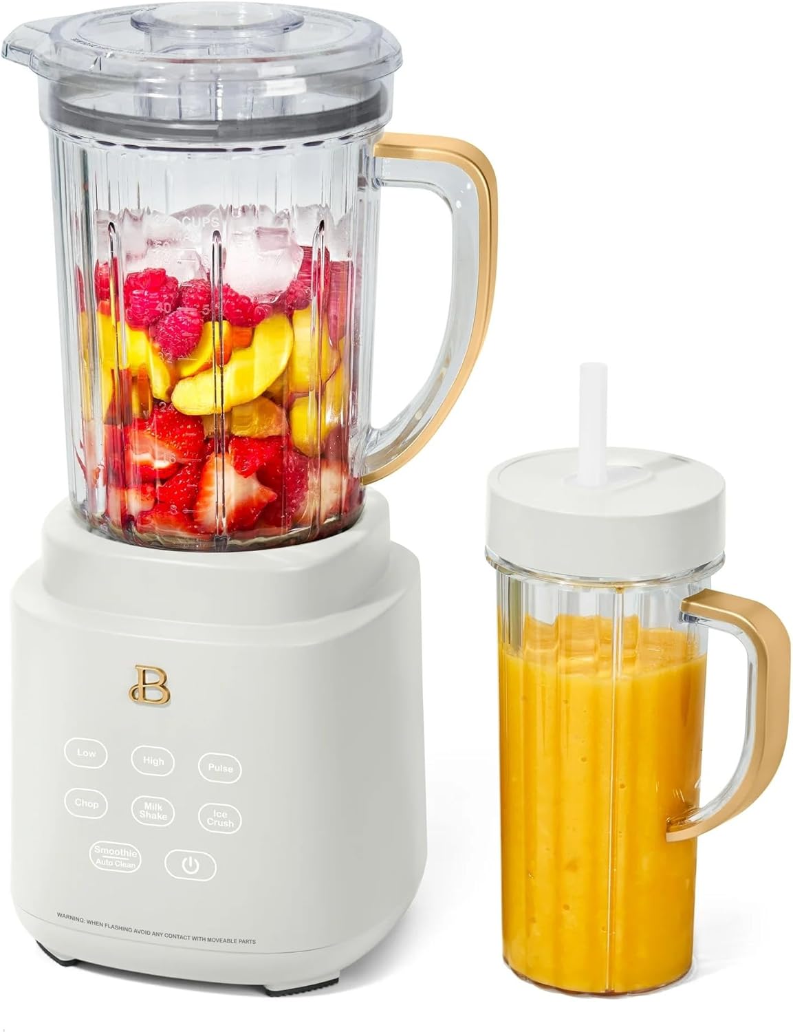 Beautiful PowerExact Blender System by Drew Barymorre, 700-Watt, PrecisionSense™ Tech, 3 Speeds, 4 Presets, 50oz Tritan Jar + 20oz Cup, Touch Display, Ice Crush & Smoothie (White icing)