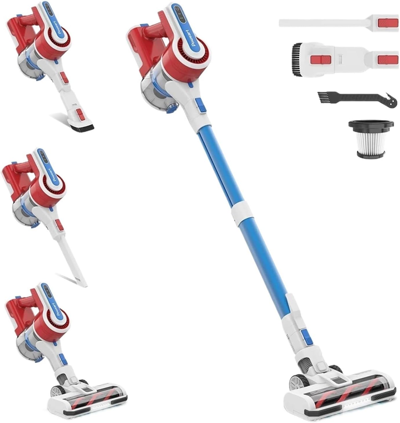 Compatible With Poweart V80 Cordless Vacuum Cleaner, 30KPa Powerful Suction 8-in-1 Stick Vac, Up To 45min Runtime For Hardwood Floor Home Car, Red