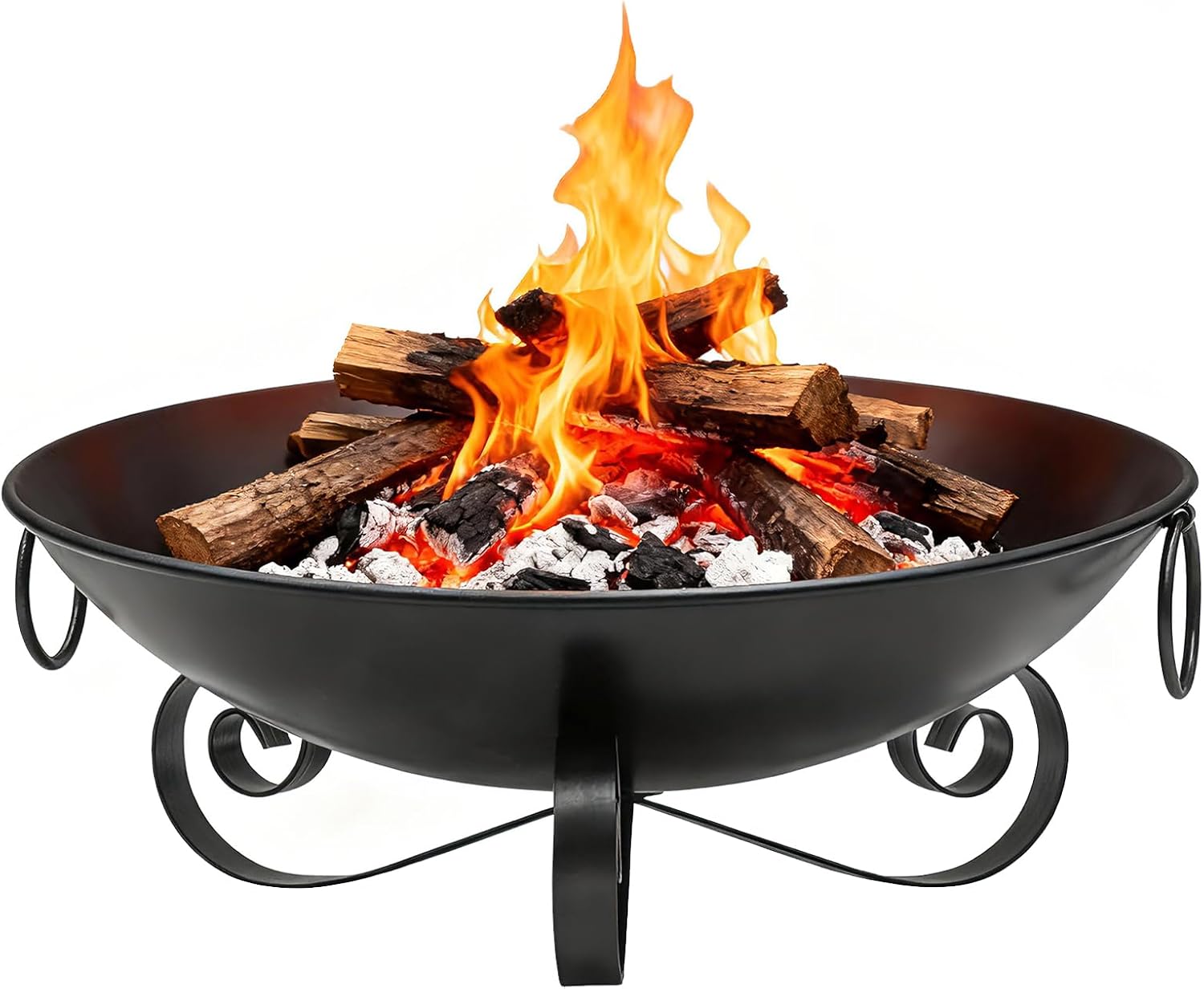 Tangkula Fire Pit for Outside Wood Burning, 24 Inch Heavy-Duty Metal Fire Bowl with Handles, High-Temperature Paint Finish, Portable Round Fire Pit for Patio Backyard Garden Camping Bonfire