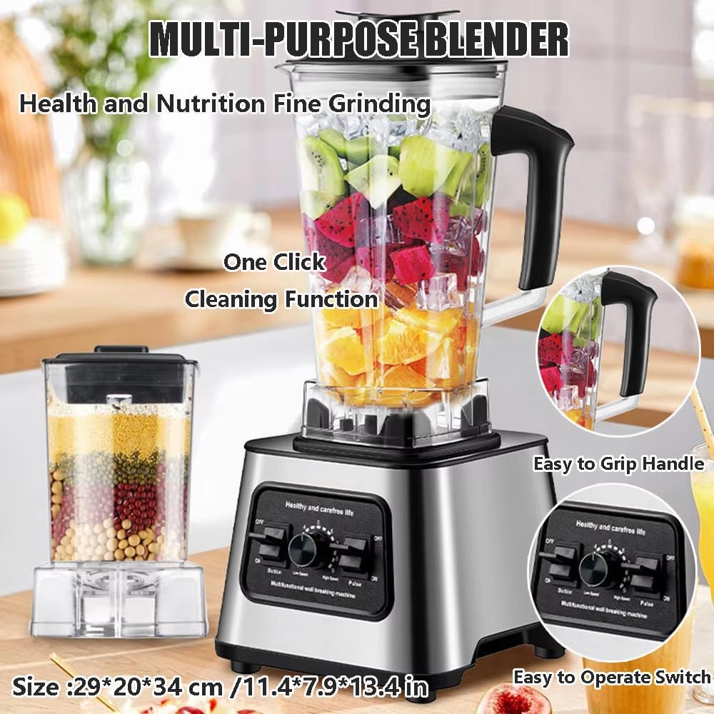 Blenders For Kitchen, 6000w Food Processing Blender With 85 Oz Container, Electric Food Chopper For Meat And Vegetable, Blender Mixer With 9-Speed Adjustment For Ice,Nut,Fruit