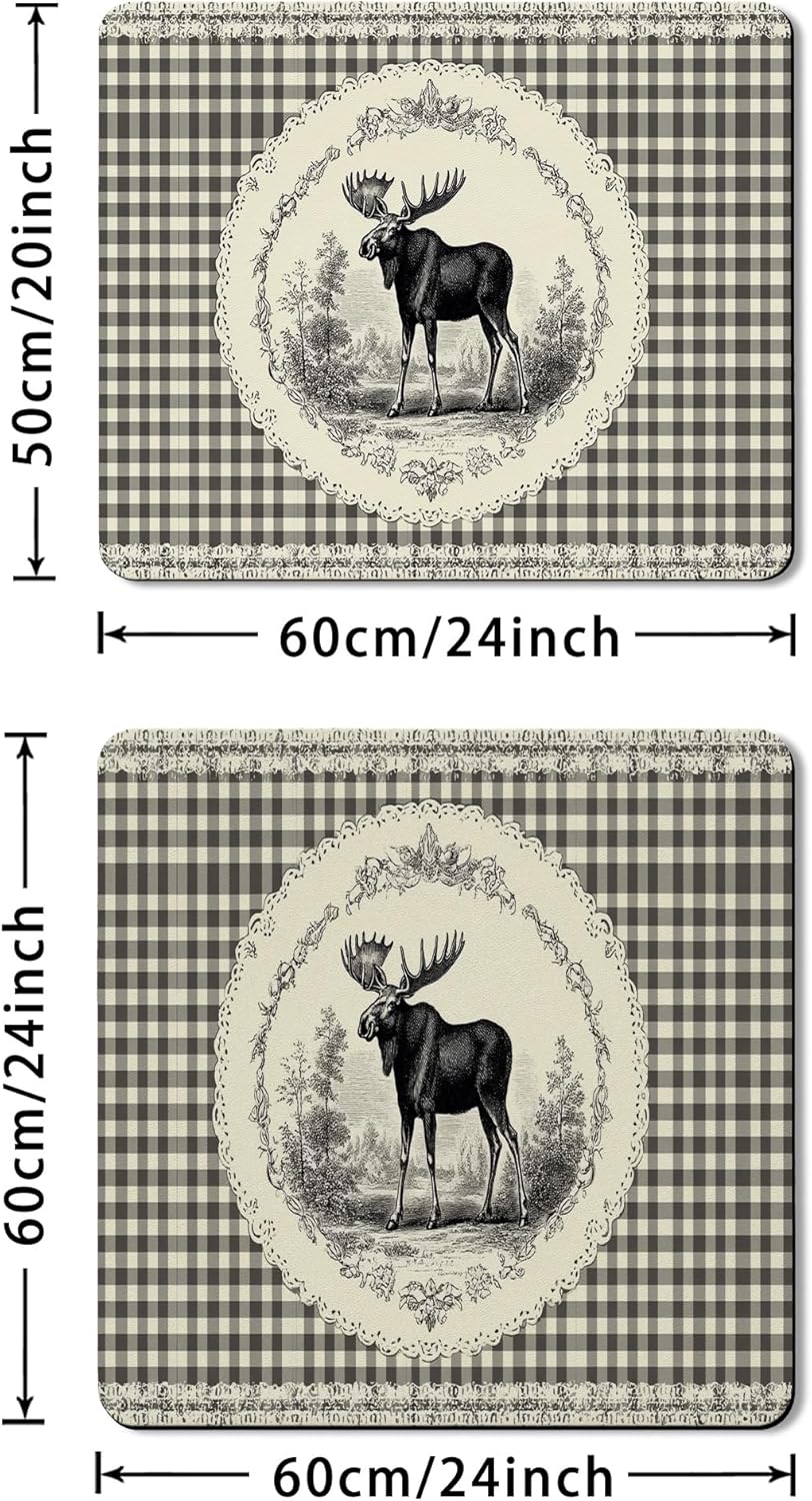 Moose Washer Dryer Top Protector Mat, Vintage Rustic Animal Laundry Machine Dust Covers, Fall Decorative Rubber Anti-slip Waterproof Washer and Dryer Mats for Laundry Room 20x24 Inch