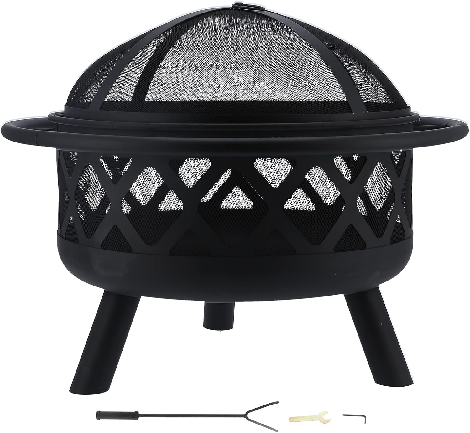 Round Wrought Iron Fire Pit Wood Burning Fire Pit Fireplace for Outdoor Patio Backyard Firepit