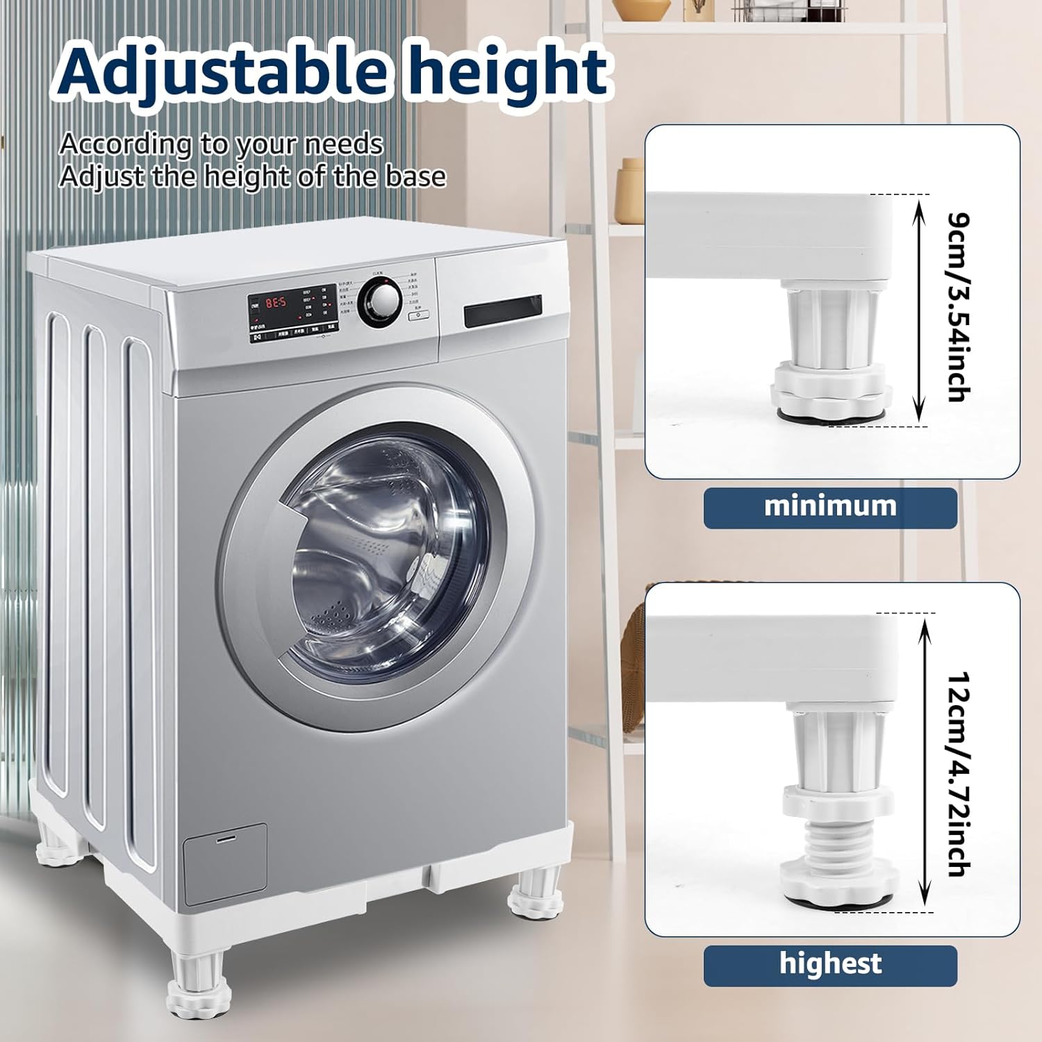 Mini Fridge Stand, Washer and Dryer Pedestal, Washing Machine Stand, Mini Fridge Stand Pedestal Lower Noise Washing Machine Stand with 4 Strong Feet for Home Appliance