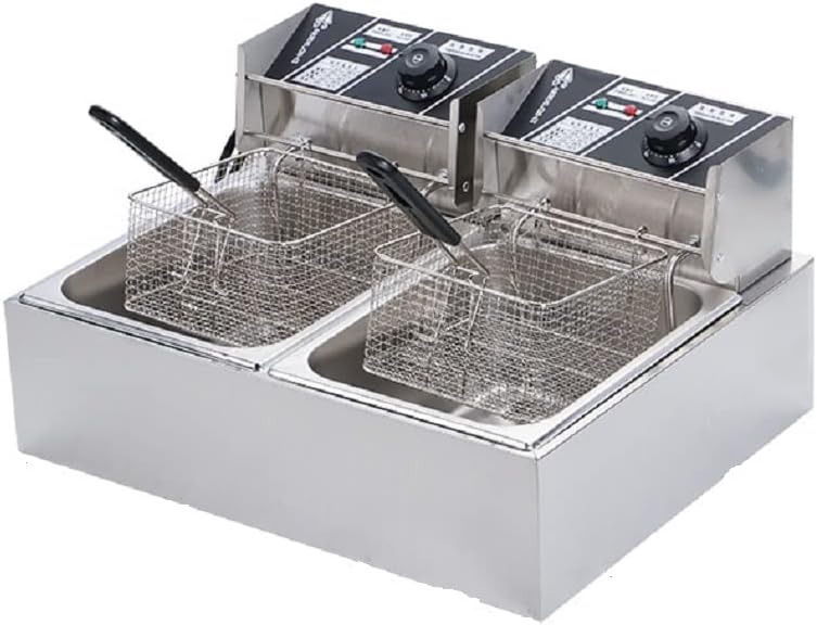 110V Commercial Double-Cylinder Electric Deep Fryer, 2 * 6 L French Fries Fryer Oven Hot Pot Fried Chicken Chop for Commercial and Home Use