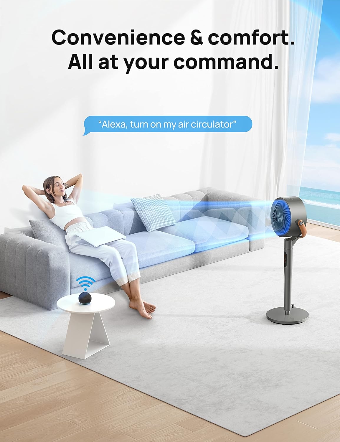 Dreo Smart Fan for Bedroom, 120°+105° Omni-directional Oscillating Standing Fans with Remote, 100ft Quiet Floor Fan for Room, Wi-Fi/Voice/Alexa, 6 Modes, 8 Speeds, 37-43'' Height, 12H Timer, DC Motor