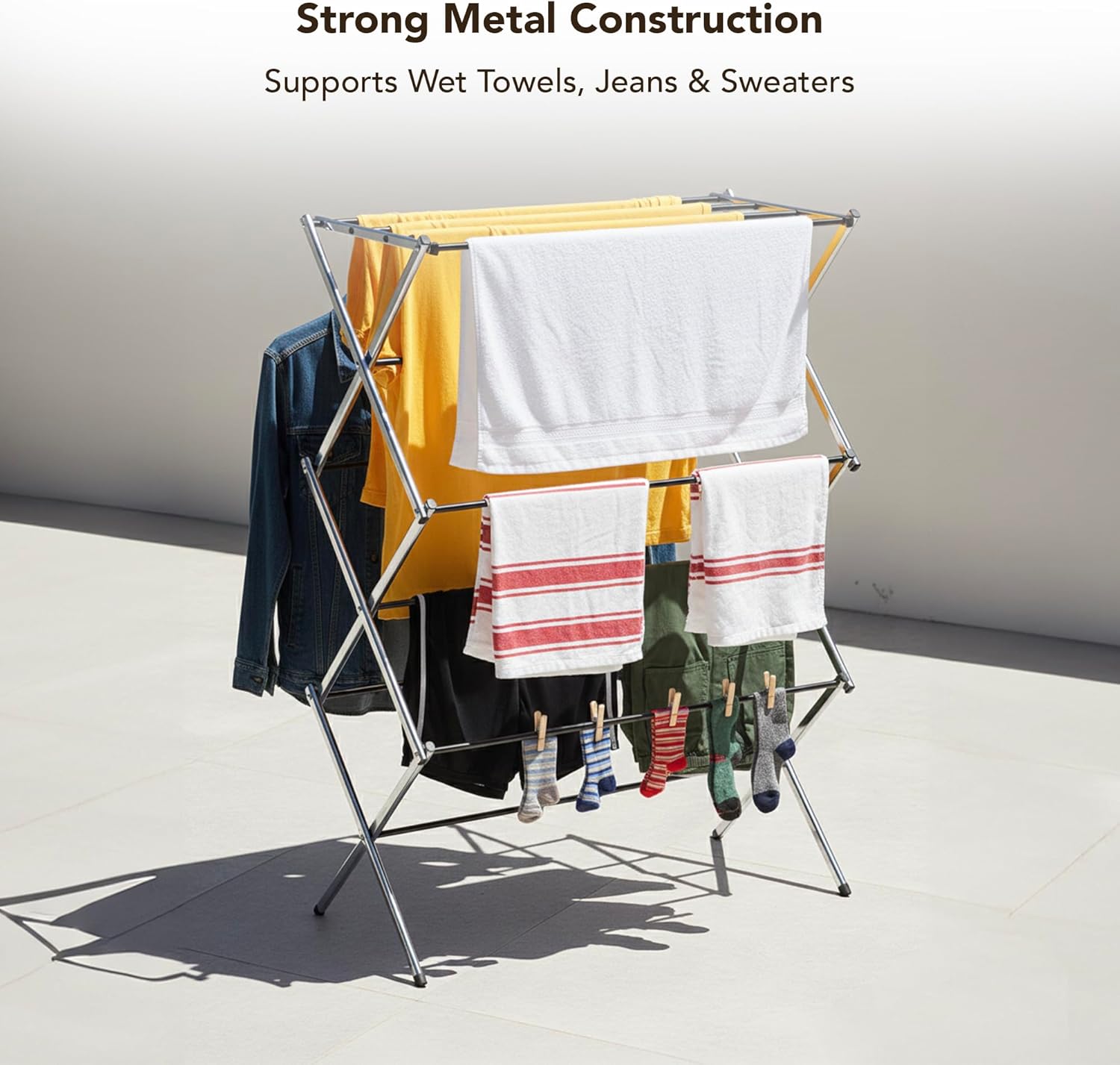 Displays By Jack Portable Collapsible Clothing Dryer Rack, Foldable Drying Rack for Clothes, Lingerie, Towels, Linens, Laundry Home Apartment Must Haves, Metal Chrome Finish