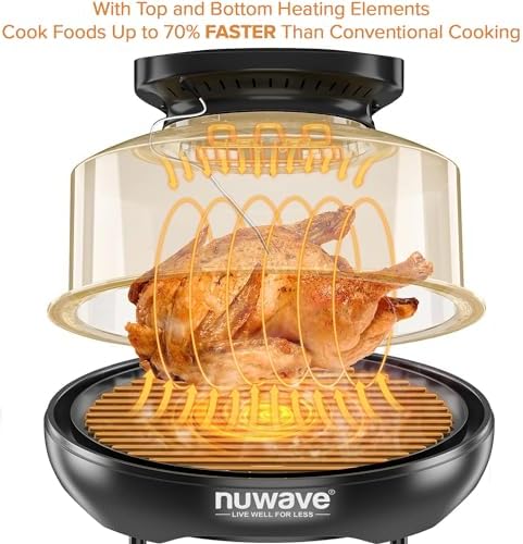Nuwave Air Fryer Infrared Convection Oven, Cook Fresh or Frozen, No Defrosting or Preheating, 360 Surround Heat, Cooking from 50 to 400 Degrees, 100 Presets, 50 Memory, 360 Food Easy-View, PFAS Free
