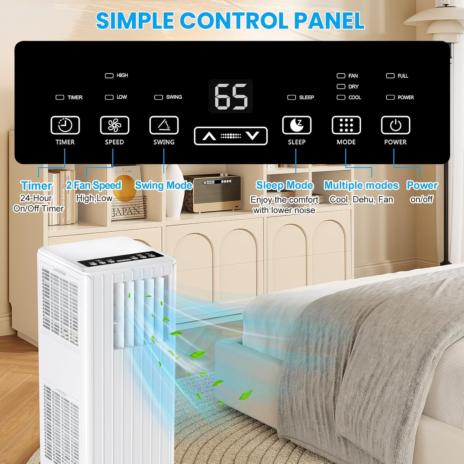 8000Btu Portable Air Conditioner, 3 in 1 portable ac unit with fan, dehumidification, cooling 350sq.ft, room air conditioners with smart control, remote control, ultrafiltration dust removal