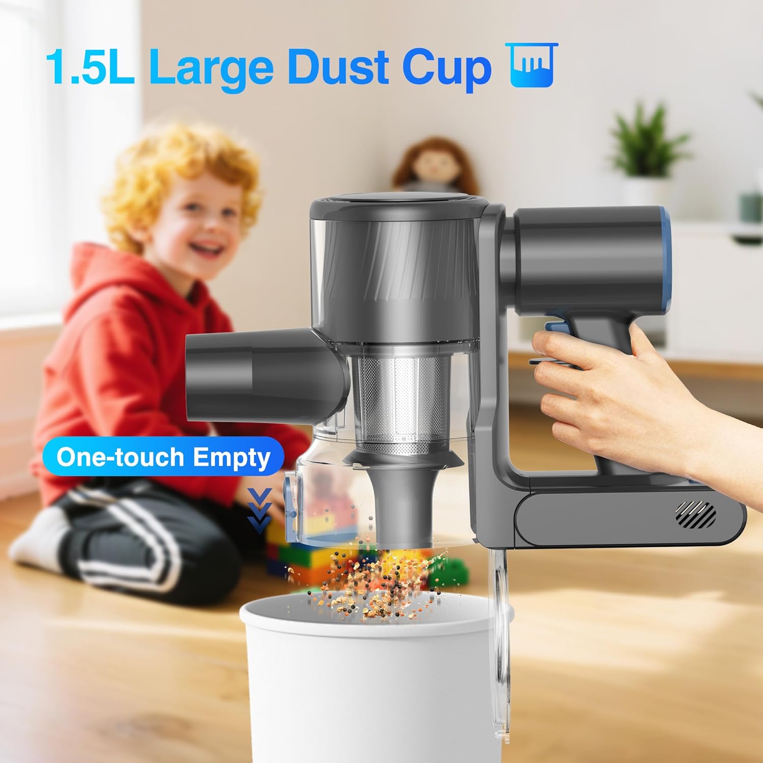 Zefiro Cordless Vacuum Cleaner for Home,450W /40Kpa 50Mins Stick Vacuum,Anti-Tangle 1.5L Dust Cup, Rechargeable Wireless Handheld Vacuum for Pet Hair/Carpet/Floor,