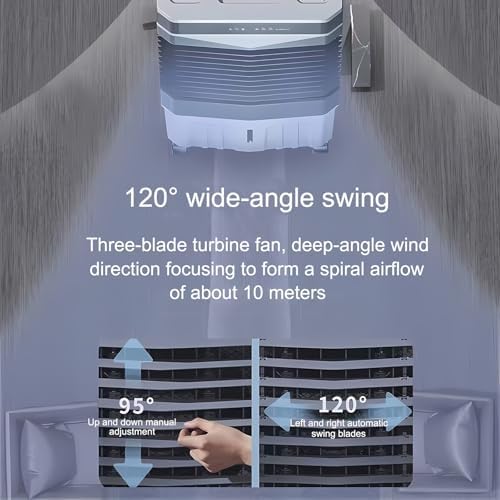 Commercial Evaporative Air Cooler Fan, Swamp Cooler Air Conditioner with 3-Speed, Large Water Tank, 120°Oscillation, Move The Scroll Wheel, Industrial Air Conditioning Fan for Room Outdoor(110x48x31cm