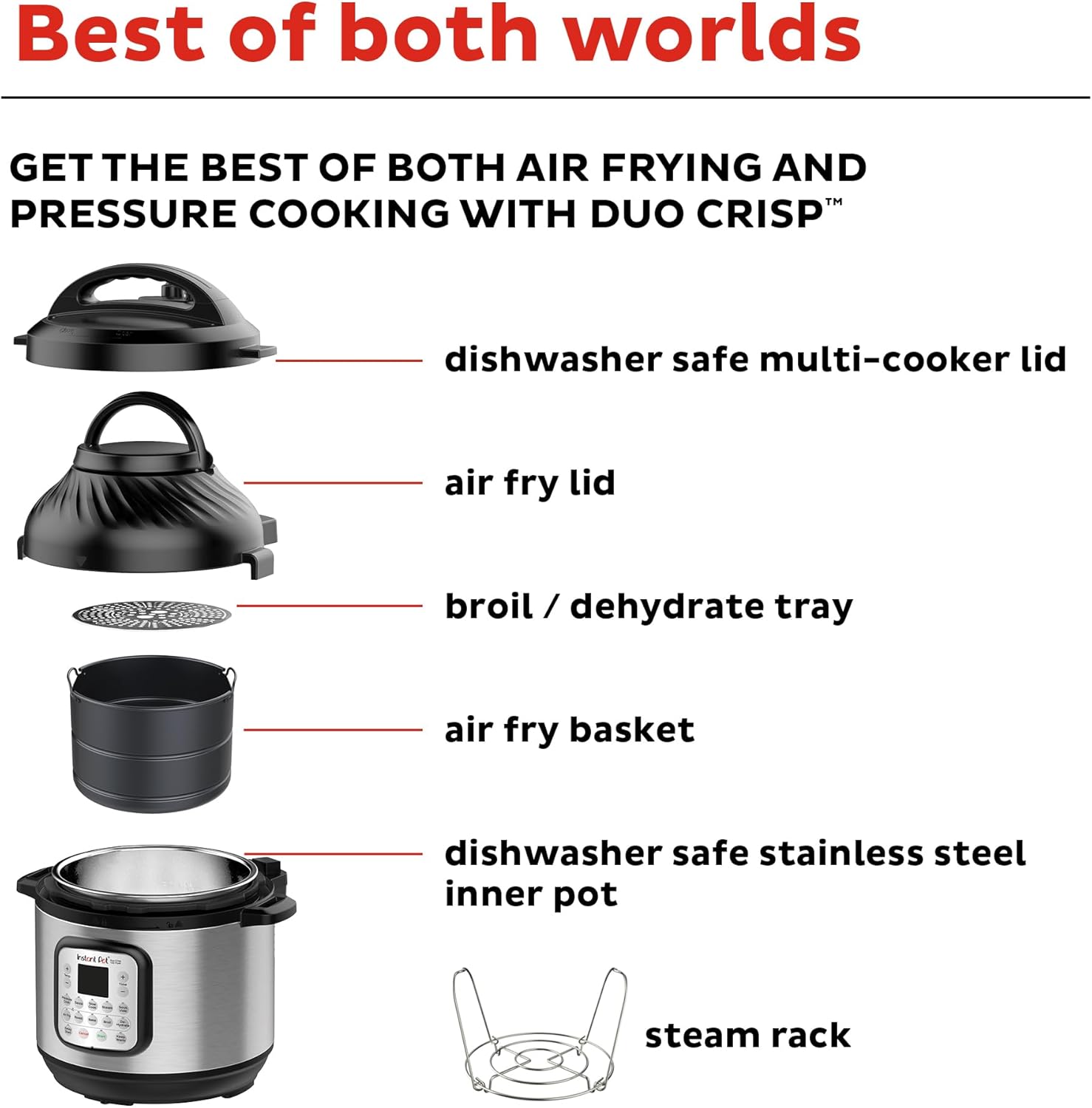 Instant Pot Duo Crisp 11-in-1 Air Fryer and Electric Pressure Cooker Combo with Multicooker Lids that Air Fries, Steams, Slow Cooks, Sautés, Dehydrates, & More, Free App With Over 800 Recipes, 6 Quart