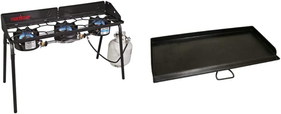 Camp Chef Explorer 3X Three-Burner Stove, 14 in. x 49 in. Cooking Surface & Professional Fry Griddle, Two Burner 14