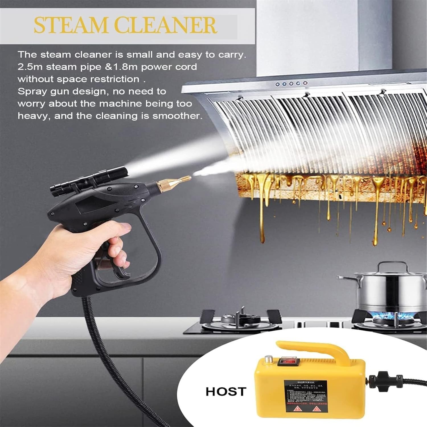 Portable Steam Cleaner, Multifunction Handheld Steam Cleaner(Yellow,110v)