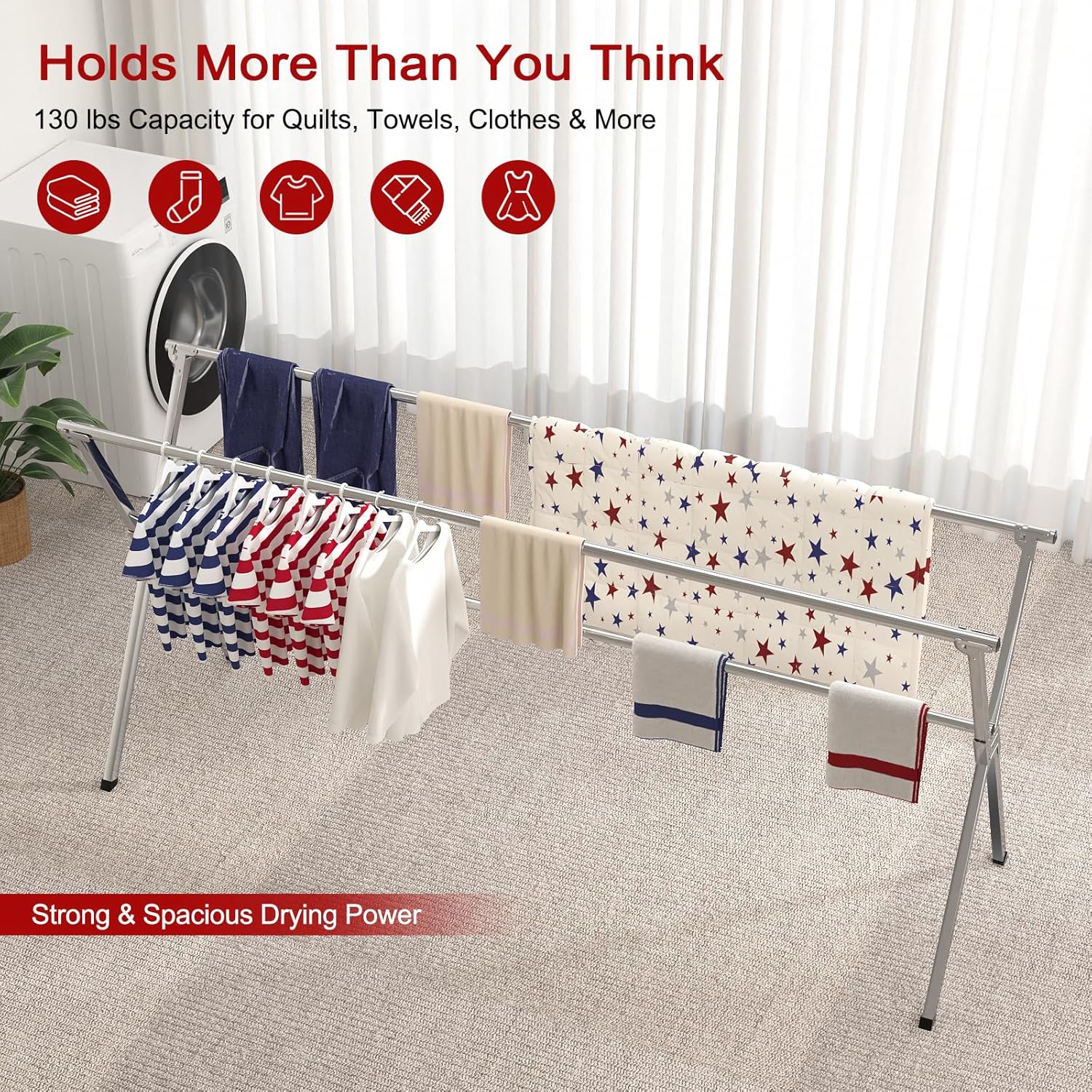Clothes Drying Rack, Heavy-Duty Folding Laundry Drying Rack for Indoor Outdoor Use, 50.4-78.7