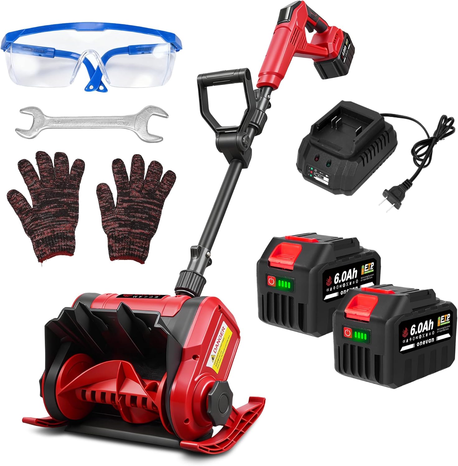 Snow Shovel, 20V | 12-Inch Cordless Snow Blower, Electric Snow Shovel with 2PCS 6.0Ah Batteries & Quick Charger, Battery Powered Snow Blower with Non-Slip Base & Adjustable Handle