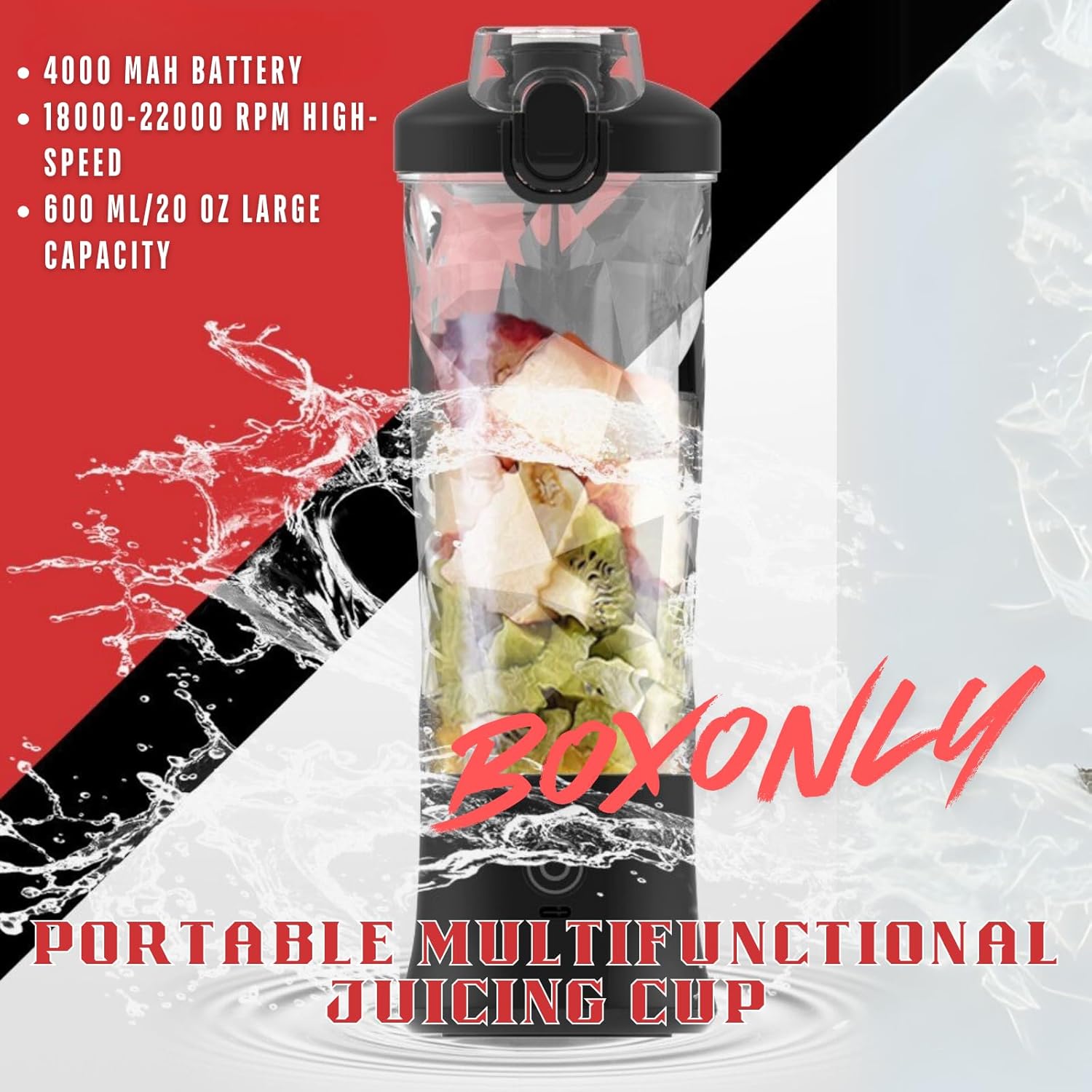 Portable Juicer Blender, 20oz/600ml Smoothie Maker with 6 Blades, USB-C Rechargeable 4000mAh Battery, Multi-Purpose Travel Blender for Smoothies, Shakes and Juices (Fluorescent Yellow)