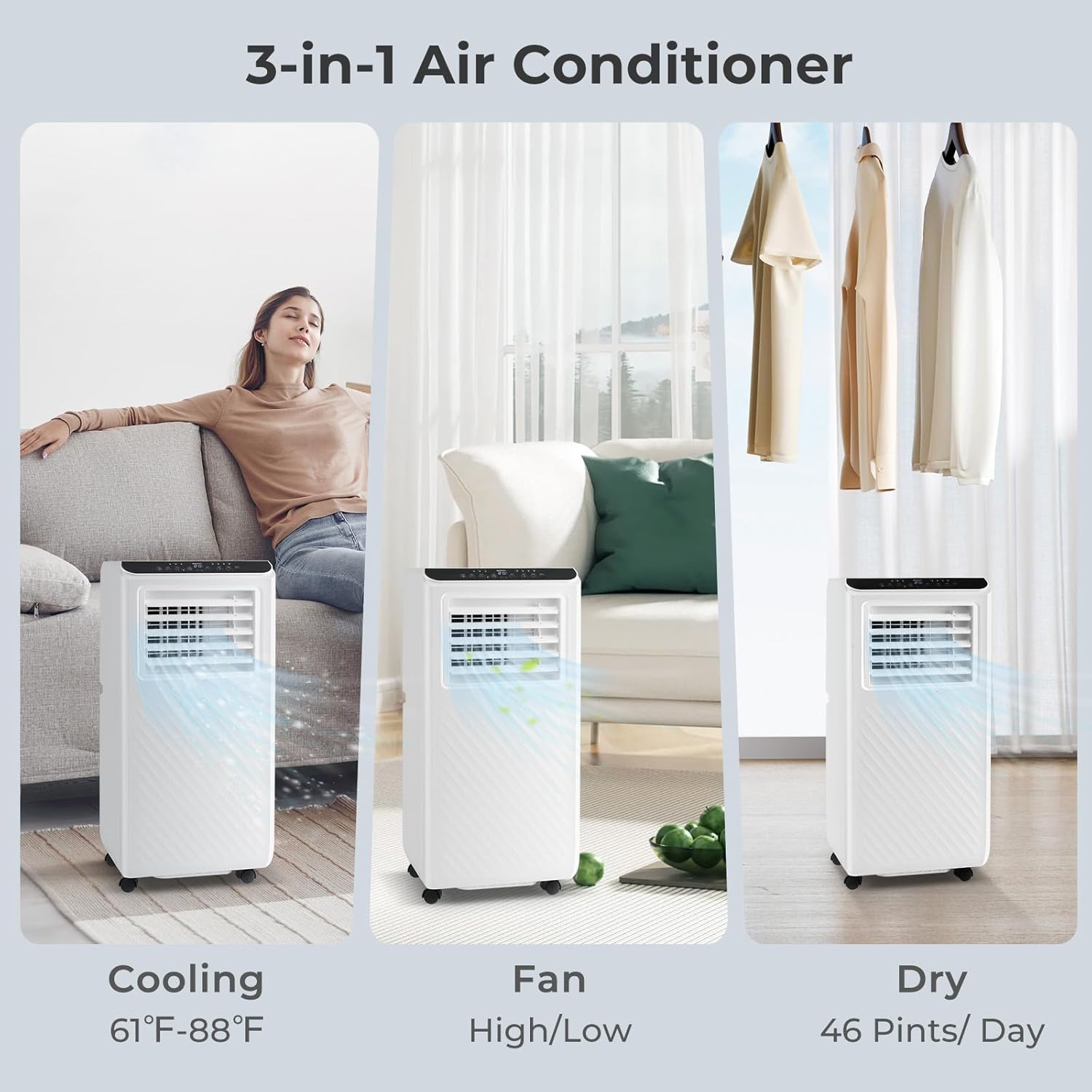 LDAILY 8000 BTU Portable Air Conditioner, 4-in-1 AC Unit with Cooling, Fan, Dehumidifier & Sleep Mode, 24H Timer, Remote Control, Window Kit for Bedrooms & Office up to 250 Sq.Ft. (8000BTU)