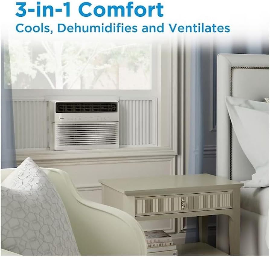 Midea Smart 8,000 BTU 350 sq. ft. Window Air Conditioner, 3-in1 Comfort: get cooling, dehumidification, & fan modes, Intelligent Features: sleep mode and 24 hours - MAW08S1JWT-B (Renewed)