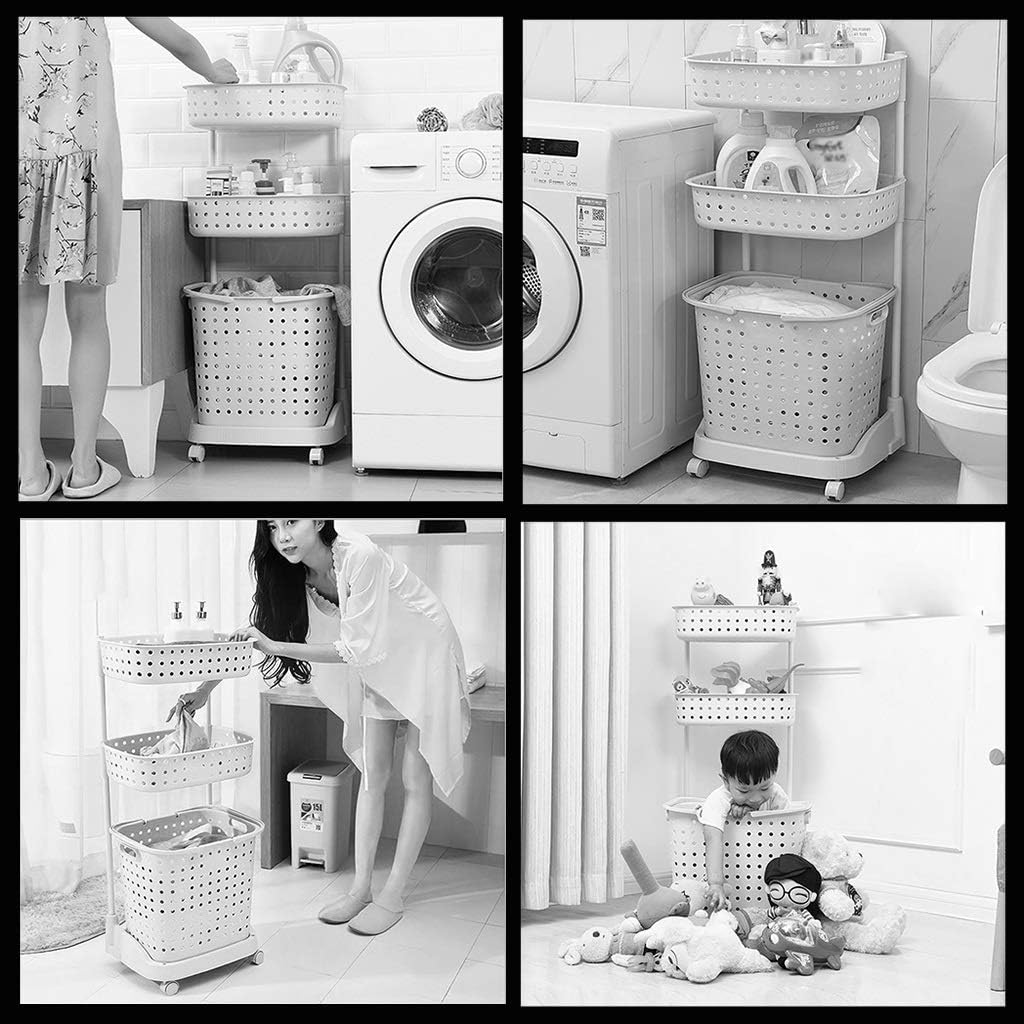 Laundry basket laundry bucket three-layer classification and wheels laundry basket bedroom balcony washing machine plastic laundry basket (Color : Gray Size : 44*32.5*103cm) (Brown 44*32.5*103cm)