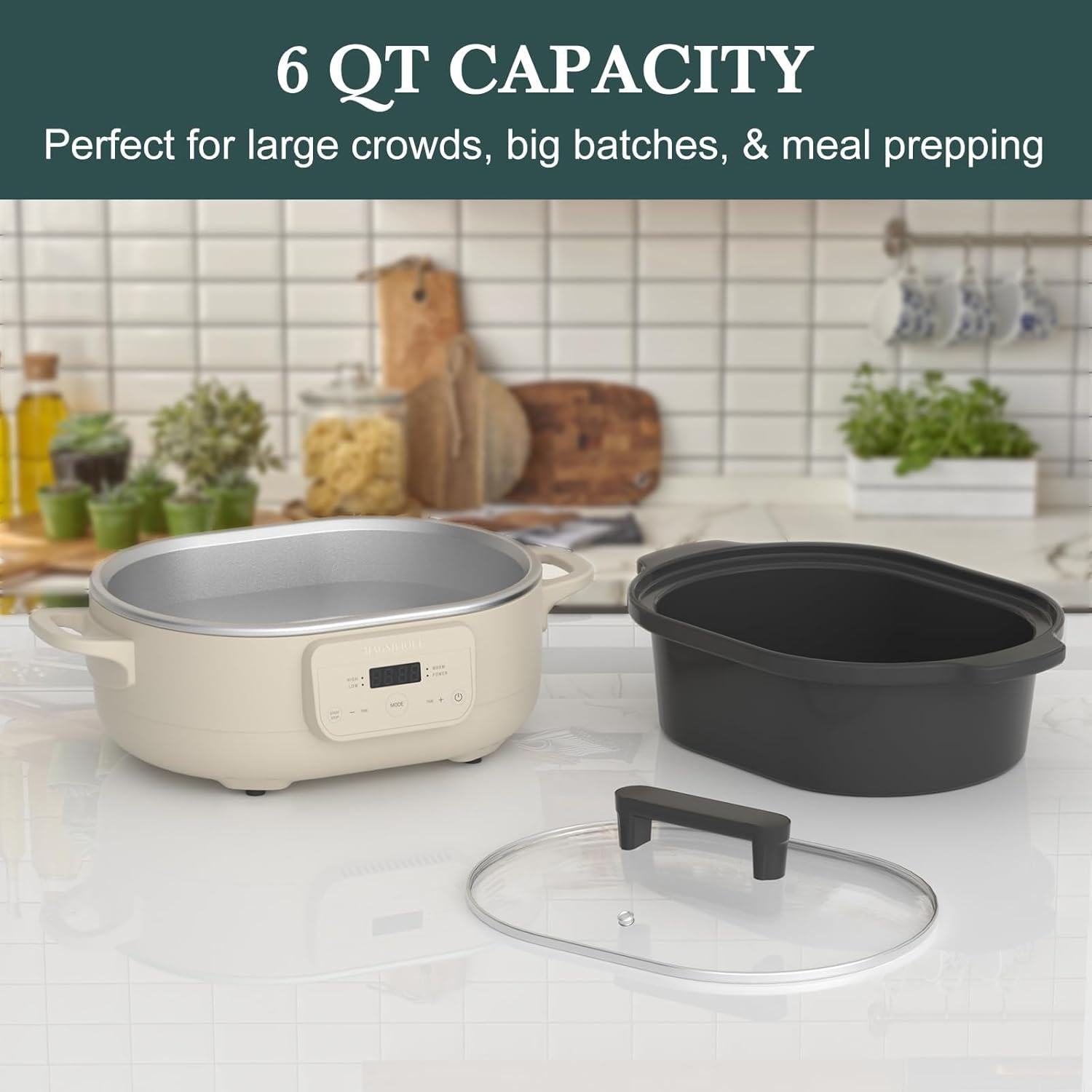 6 Quart Programmable Slow Cooker Removable Healthy Nonstick Crock Pot - Small Kitchen Appliance for Family Dinners - Serves 6+ People - Heat Settings: Keep Warm Oatmeal Oatmeal